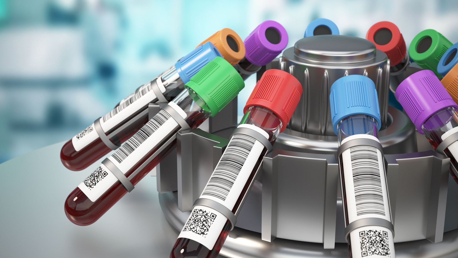 Innovative blood sample preparation using a centrifuge in a modern laboratory setting. 3D illustration